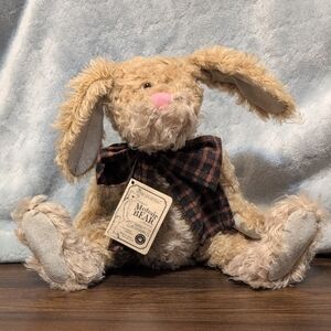 Boyds Bears Mohair Martha T Bunnycombe Plush Rabbit with Pink Nose and Plaid Bow